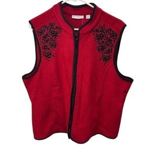 Susan‎ Graver Embellished Fleece Vest XL Sleeveless Red Black Trim